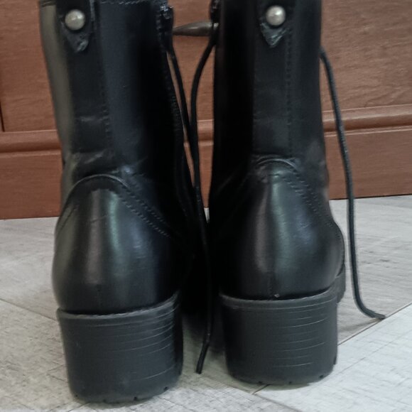 True Craft Raylee Black Mid-Heel Ankle Combat Boots - Picture 4 of 11